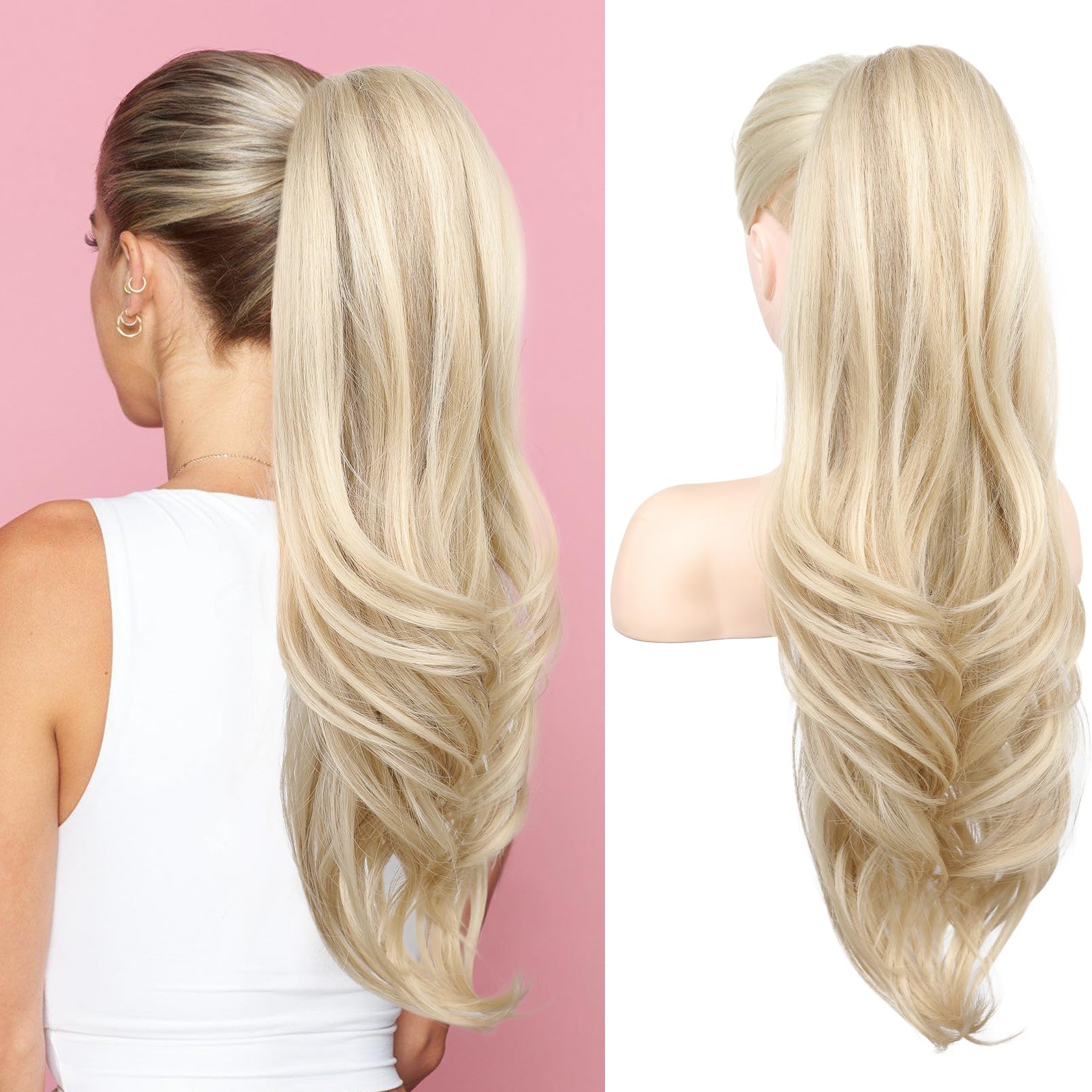 Photo 1 of SEIKEA Versatile Drawstring Ponytail Extension, 26" Long Wavy Multi Layered Clip in Ponytail Hair Extensions Stand Up High Fake Pony Tail Soft Natural Synthetic Hairpiece Ash Blonde/White Blonde