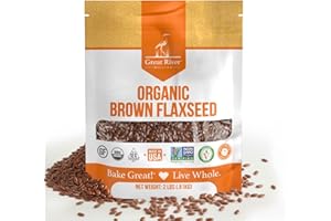 Great River Milling Organic Whole Grain Brown Flaxseed | High-Fiber, Omega-3 Rich Superfood | Gluten Free, Non-GMO, Kosher, USDA Organic | Ideal for Baking, Smoothies & Home Milling | 2 Lb