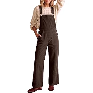 luvamia Corduroy Overalls for Women Baggy Wide Leg Bib Overall Jumpsuit | Stretch Corduroy, Adjustable Buckled Straps, 28 Ins