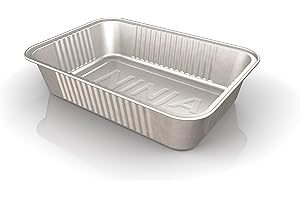 Ninja XSKTRYLRXL Woodfire Large Grease Tray Liners, Compatible with OG800 and OG900 Series, 5.91'' X 8.66'' X 1.97'', Pack of 10 Disposable Aluminum Foil Drip Pan, Silver