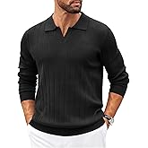 COOFANDY Mens Sweaters Polos Long Sleeve V Neck Knit Polo Lightweight Casual Pullover Sweater