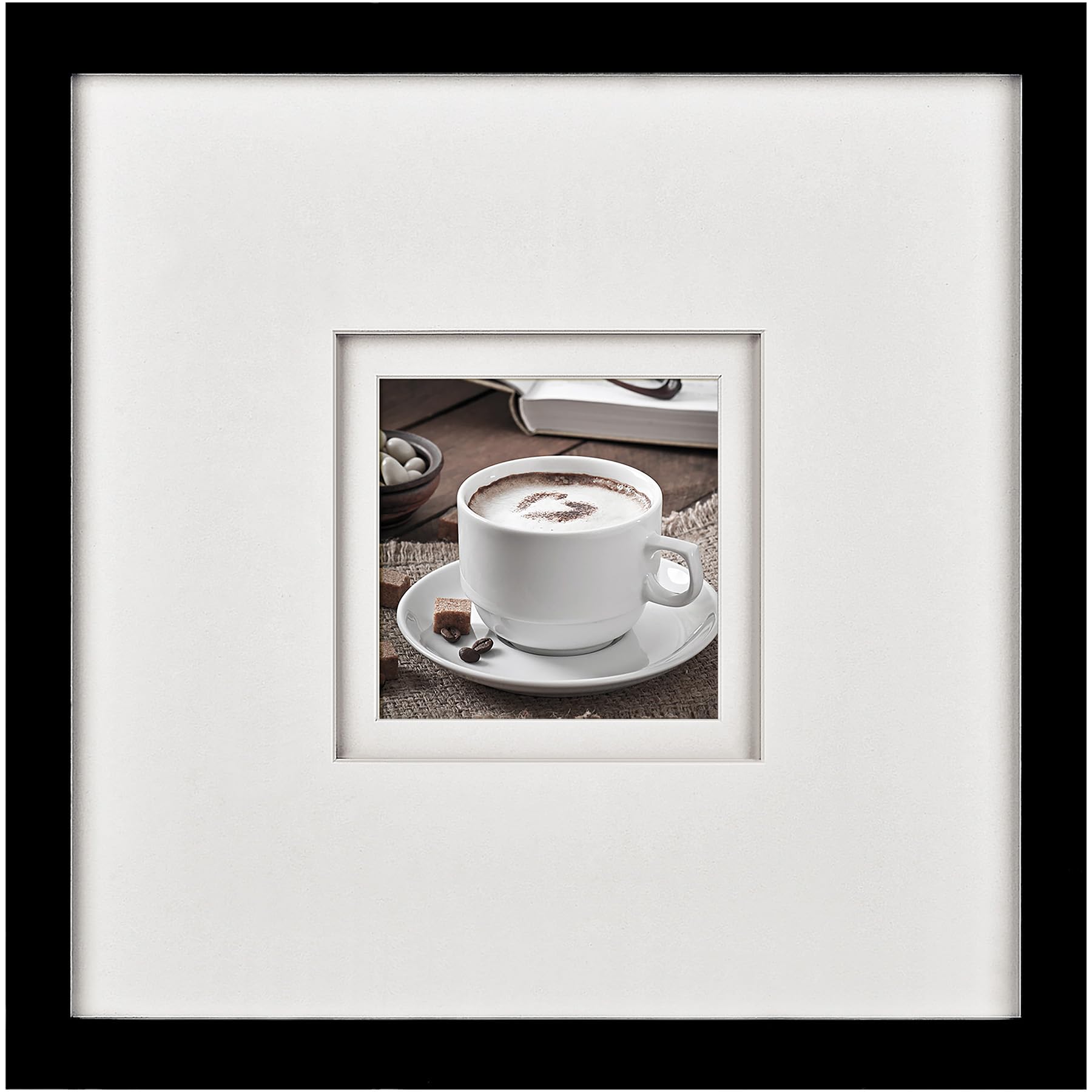 Photo 1 of Yaetm 12x12 Square Picture Frame Matted to 5x5, Double Floating Ivory Mat, Black Photo Frame with Polished Tempered Glass for Wall Gallery, Home and Office, Wall Mounting, Single, Black