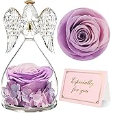 Yamonic for Mom, Moms Birthday Gifts for Women Grandma, Angel Figurines with Preserved Real Flowers Rose for Mothers Day, Wife Anniversary, Valentine's Day Gifts for Her(Pink+Purple)