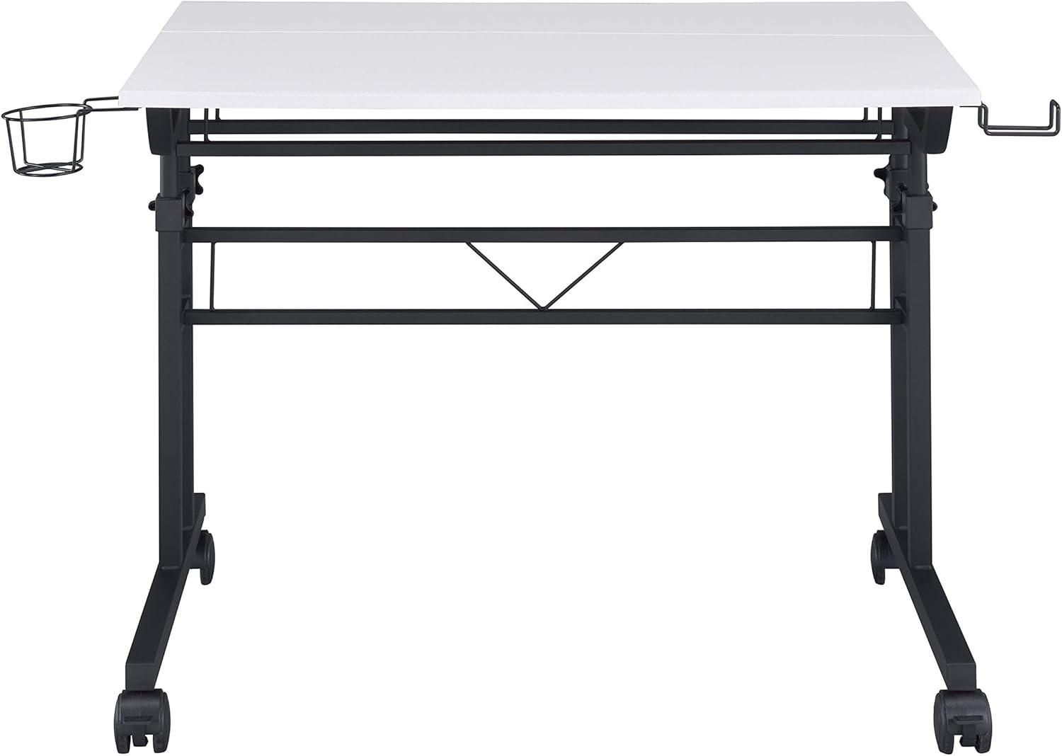 Techni Mobili Rolling Writing Height Adjustable Desktop and Moveable Shelf,White Desk: Furniture & Decor