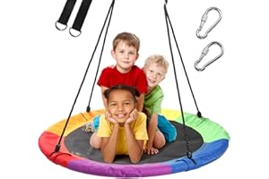 WV WONDER VIEW 40 Inch Saucer Tree Swing for Kids, Outdoor Round Swing with Hanging Straps & Adjustable Ropes, Easy Assembly