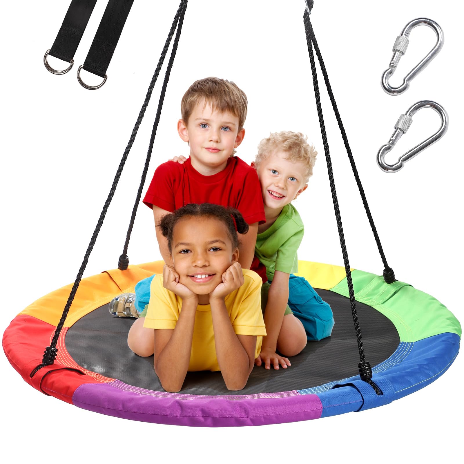 Metal Swing Set Sensory Swing KOTEK 40" Saucer Tree Swing, Round Swing Seat For Kids Adults With Adjustable Heights & Multi-ply Rope, Steel Frame, 600 Lbs Flying Saucer Swing Set For Indoor