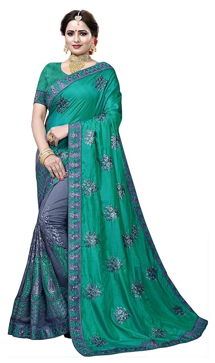 Women's Vichitra Silk Saree With Banglori Silk Blouse Piece (Green)