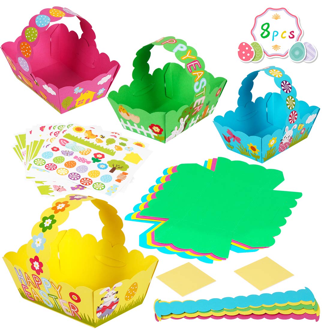 O-Kinee Easter basket, DIY Easter nest, Easter baskets for filling, Easter baskets gift baskets with Easter bunnies and chick stickers, Easter gifts for children, Easter decoration, crafts