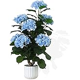 GOCEJOOO 31" Large Artificial Blue Hydrangea Floor Plant, Realistic Faux Silk Floral Arrangement in Black Pot, UV Resistant Tall Outdoor Decorative Flowers for Porch, Patio, Office & Home Entrance