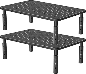 PUTORSEN Monitor Stand Riser with Vented Metal 3 Height Adjustable Dual Monitor Stand for Computer, Laptop, iMac, PC, Printer, Desktop Ergonomic Monitor Riser Stand with Non-Skid Rubber 2 Pack