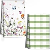 Tegeme 2 Pcs Spring Kitchen Towels, Floral Dish Towels, Decorative Tea Washcloth, Hand Drying Washcloth for Home Kitchen Bathroom Decor Spring Party Supply Housewarming Gift 16x24 Inch(Wildflower)