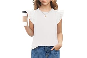 Arshiner Shirts for Girls with Mesh Flying Short Sleeve Crewneck Casual Summer Kids T Shirt Blouse Tops Tee