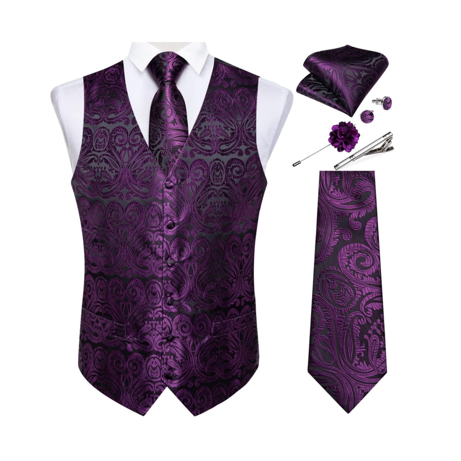 DiBanGu Mens Vest and Tie Set Formal Paisley