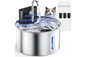 Cityflee Cat Water Fountain Wireless Stainless Steel with Sensor 3.5L/118oz Battery Operated Rechargeable Automatic Water Dispenser Quiet Pump for Drinking Indoor, Easy Clean for Cats Dogs Pets
