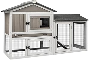 Ketive Rabbit Hutch Indoor Bunny Cage Outdoor Bunny Hutch with Pull Out Tray, Wooden Large Rabbit Cage with Run Weatherproof Roof, Guinea Pig Hutch (Grey, 55.1" L x 17.7" W x 33.4" H)