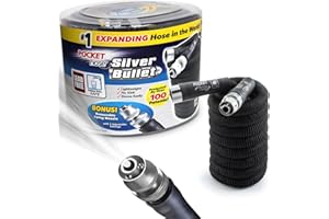 Pocket Hose Silver Bullet Expandable Garden Hose, Adjustable Turbo Shot Nozzle, AS-SEEN-ON-TV, 25ft, Lead-Free, Ultra-Lightweight, Solid Aluminum Connectors, On/Off Valve, No Kink, Anti-Leak