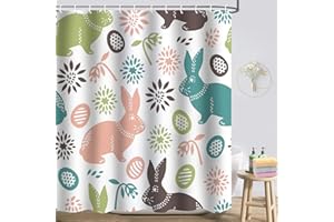 Atwqevon Easter Shower Curtain, Watercolor Rabbit Shower Curtain Set, Bathroom Curtains Shower Set for Bathroom Decor 72"X72"