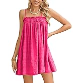 MakeMeChic Women's Sleeveless Summer Cami Dress Ruffle Swing Shirred Casual Flowy Mini Dress