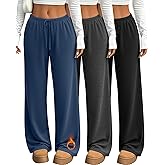 Yearntown 3 Pack Women's Fleece Lined Sweatpants Wide Leg Lounge Thermal Pants Baggy Drawstring Warm Joggers with Pockets