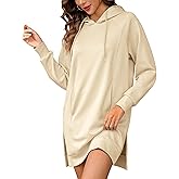 Quenteen Hoodie Dress for Women Sweatshirt Dress Oversized Casual Split Hem 2025 Fall Winter Pullover Dresses with Pockets
