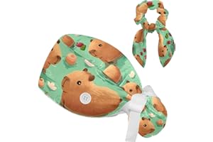 FVQL Scrub Cap, Surgical Caps for Women, Lovely Cartoon Animals and Fruits, Bouffant Nurse Cap Ponytail