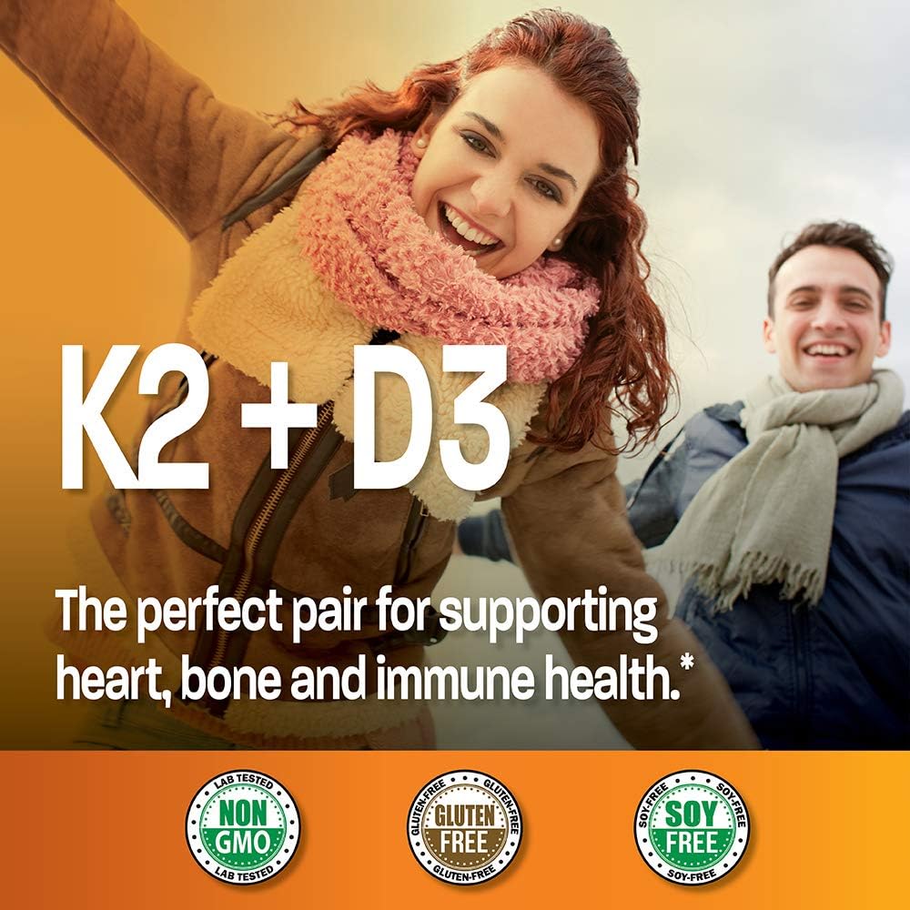 Vitamin K2 (MK7) with D3 Supplement Bone and Heart Health Non-GMO Formula 5000 IU Vitamin D3 & 90 mcg Vitamin K2 MK-7 Easy to Swallow Vitamin D & K Complex, 120 Capsules: Health & Personal Care