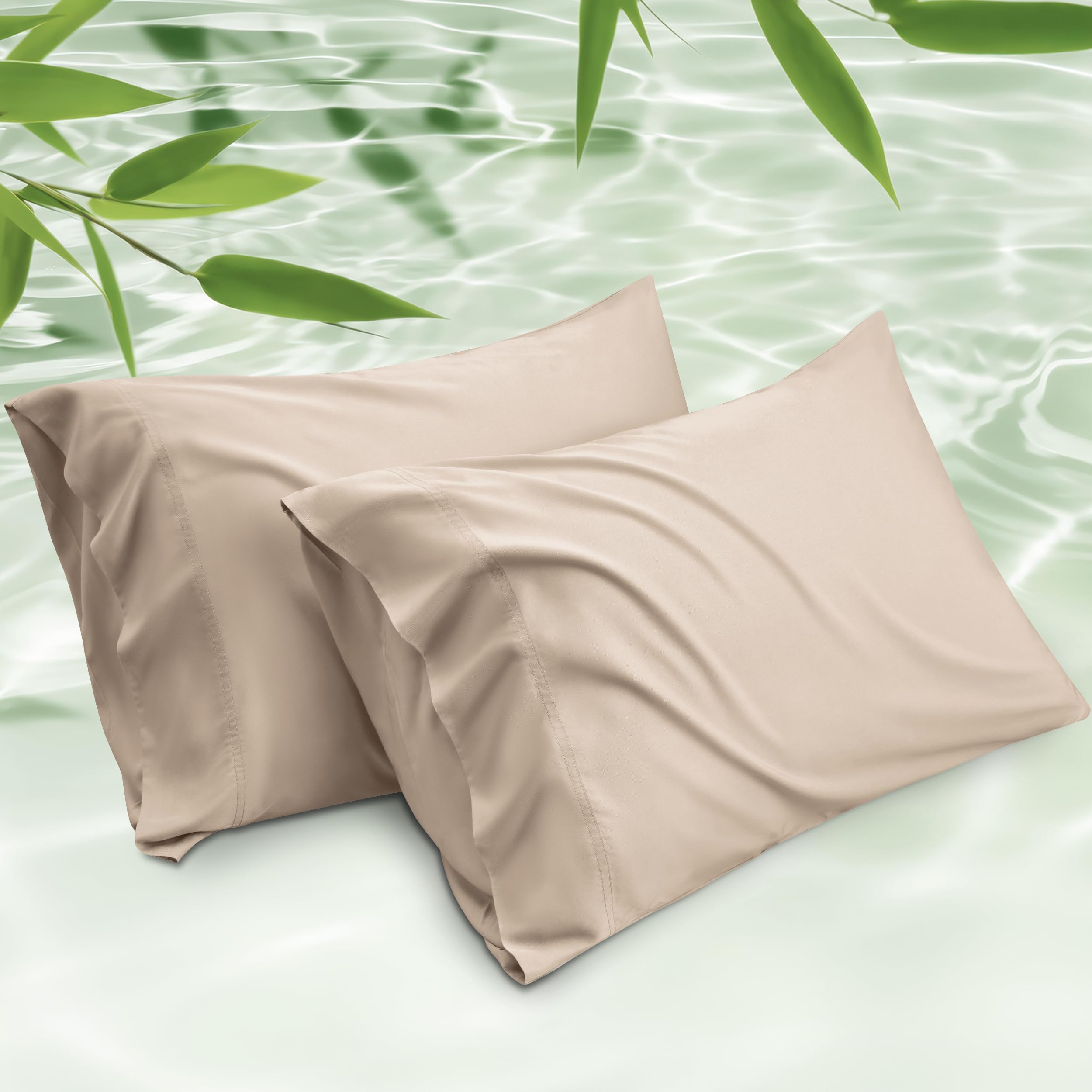 Photo 1 of Bedsure Pillow Cases Queen, Cooling Pillow Cases Queen Size Set of 2, Rayon Derived from Bamboo Khaki Pillowcases, Silky Soft & Breathable Bedding Pillow Covers with Envelope Closure, 20x30 Inches