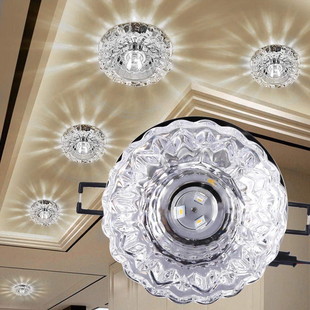 eecoo Crystal LED Downlight, 3W Recessed Ceiling Light with 5-8cm Aperture, LED Decorative Spotlight for Creative Corridor in Hallway, Hallway, Living Room, Bedroom(white)