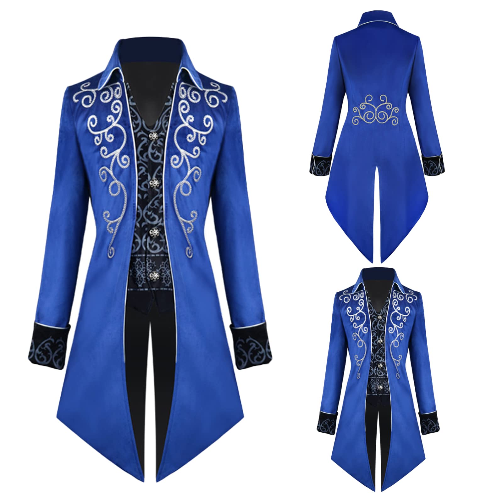 TTOKGZG Men's Medieval Steampunk Tailcoat Costumes Gothic Vintage Court Jacket for Adult (Blue, L) — image 1