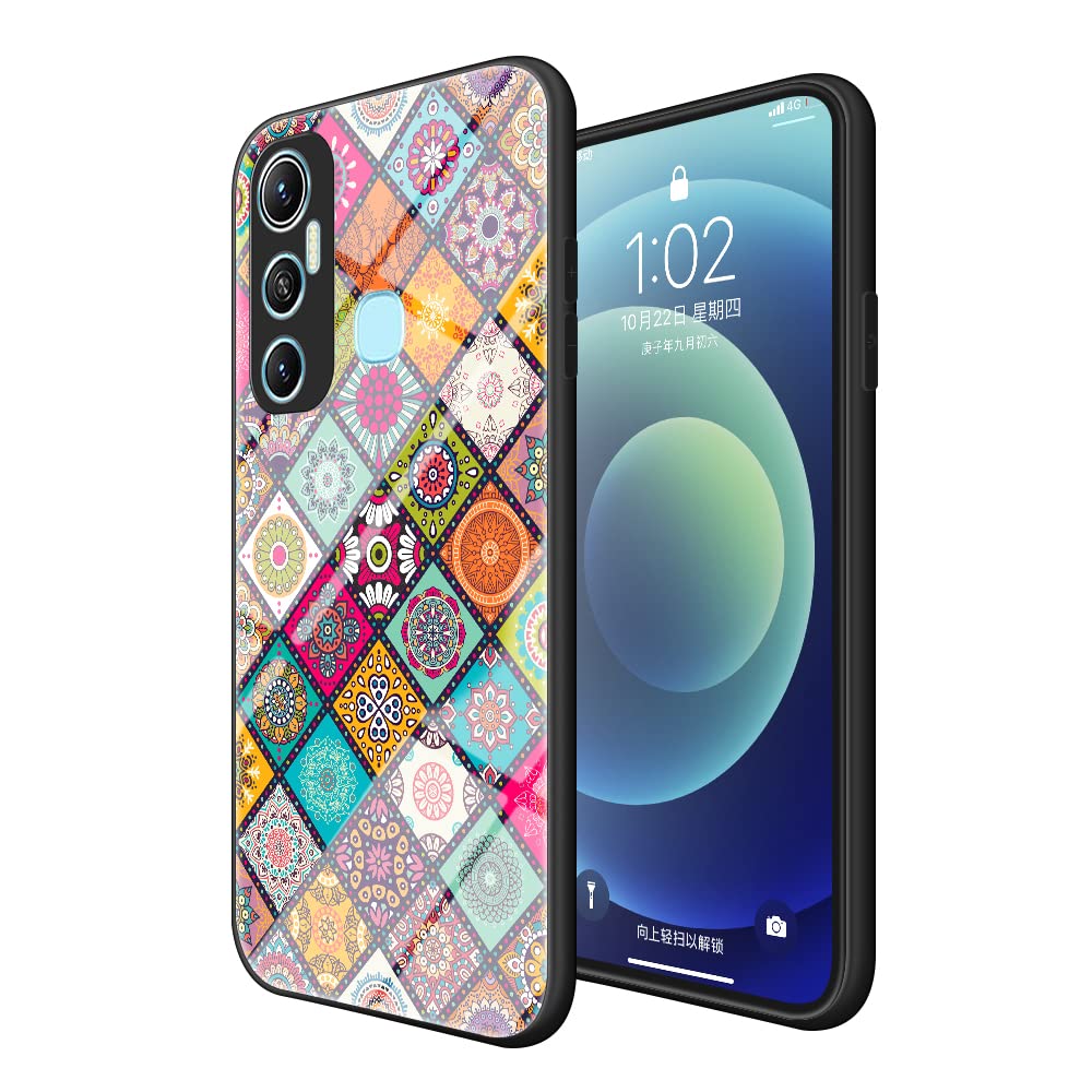 BAILI Flowers Case for Infinix Hot 11 Case, Glass Cover Case Compatible with Infinix Hot 11 (Lattice-b)