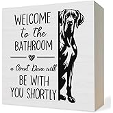ATBWGT Funny Great Dane Bathroom Wooden Box Sign, Great Dane Gifts for Women,Humorous Dog Wood Block Plaque Signs for Bathroom Toilet Restroom Desk Table Shelf Decor, 5x5 Inch