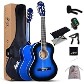 Winzz 3/4 Size Beginner Classical Guitar, 36 inch, Blueburst | For Children Age 9+ &amp; Teenagers &amp; Young Adults, Spanish Style, Nylon String, Wide Fretboard, Complete Bundle with Footstool