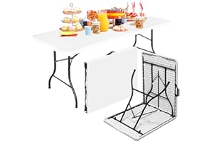 Bblife 6FT Folding Tables Heavy Duty White Foldable Table, Multi-Functional Fold up Table for Outdoor Camping Picnic Parties, Indoor Events Training with 330lbs Static Weight Capacity