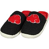 Bioworld Naruto Akatsuki Chenille Red Cloud Glitter Accent Design Non-Slip Velveteen Lined House Slippers For Men Women