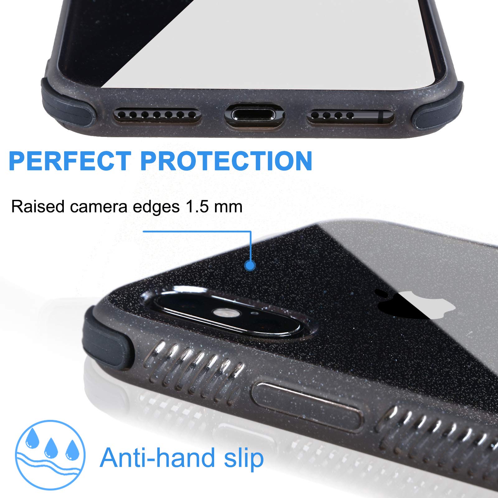 Voilamart iPhone Xs MAX Case Bling Shiny Cute Pattern Design Sparkle Glitter Anti-Slick/Protective Case for iPhone Xs MAX, Black