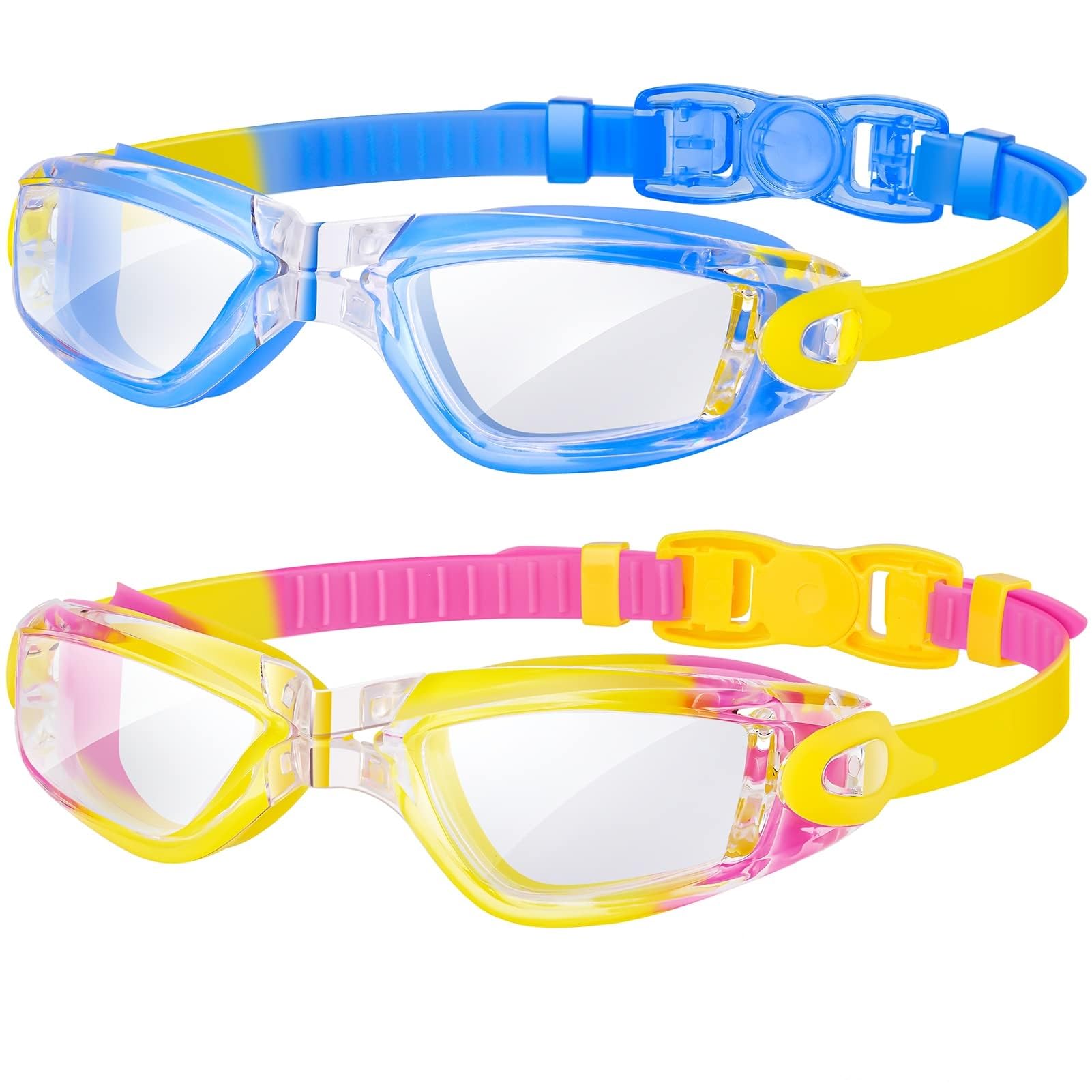 EasYoung Kids Swim Goggles - 2-Pack Waterproof Goggles for Boys & Girls, 4-16 Years