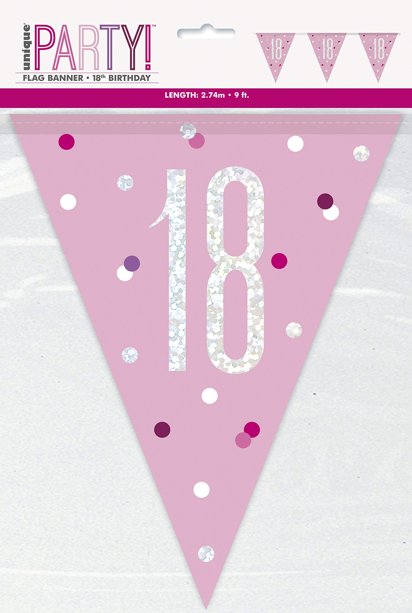 "18" Plastic Pennant Banner - 9' | Pink and Silver | 1 Pc.