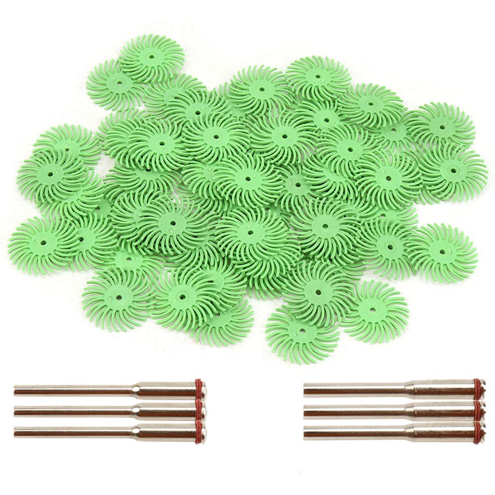 KUOFUCO 30Pcs 1 inch Bristle Disc Kit with 3Pcs 2.35mm / 3mm Shank Mandrels for Rotary Tools,25mm Detail Abrasive Wheel Radial Bristle Buffing Wheel for Jewelry Wood Metal Polishing 1000 Grit