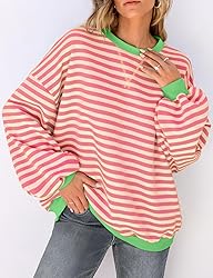 UEU Women's Striped Pullover Tops Long Lantern