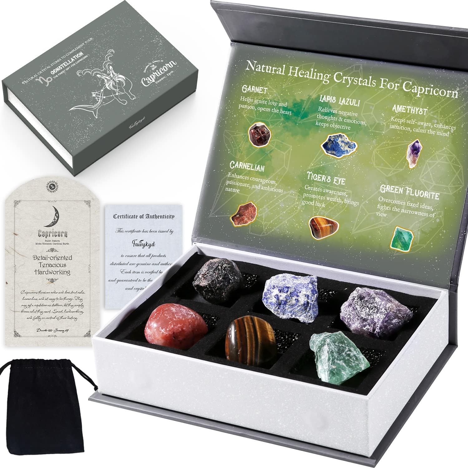 Indoor Fountains & Accessories - Capricorn Crystals Set, Unique Gifts for Women Girls, Astrology Gifts for Women, Healing Stones for Crystals Beginners, Birthday Gifts Ideas for Daughters, Soul Sisters, Friends, Spiritual Decor