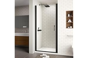 ACE DECOR 32-33.4" W x 72" H Frameless Pivot Shower Door, 1/4" (6mm) Clear SGCC Tempered Glass Shower Door, Pivot Swing Shower Glass Door in Matte Black Finish, Reversible Installation