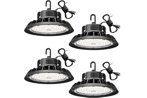 G GJIA LED High Bay Shop Light 100W 15000LM Super Bright High Bay Lights 5000K, 0-10V Dimmable,US Plug 5' Cable, 100-277V for Workshop Barn Warehouse(4 Pack)