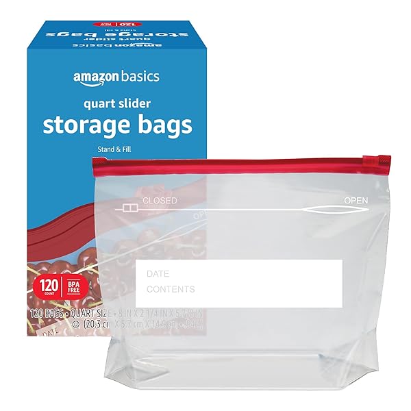 AMAZON BASICS SLIDER QUART FOOD STORAGE BAGS, BPA FREE, 120 COUNT (PREVIOUSLY SOLIMO)