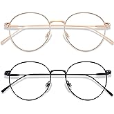 ANDWOOD Blue Light Blocking Glasses Women Men Small Face Computer Clear Bluelight Blocker Super Lightweight Metal Frame Round