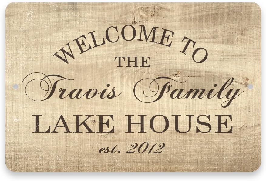 Pattern Pop Personalized Subtle Wood Grain Welcome to The Family Lake House Metal Room Sign (8x12 Inches)