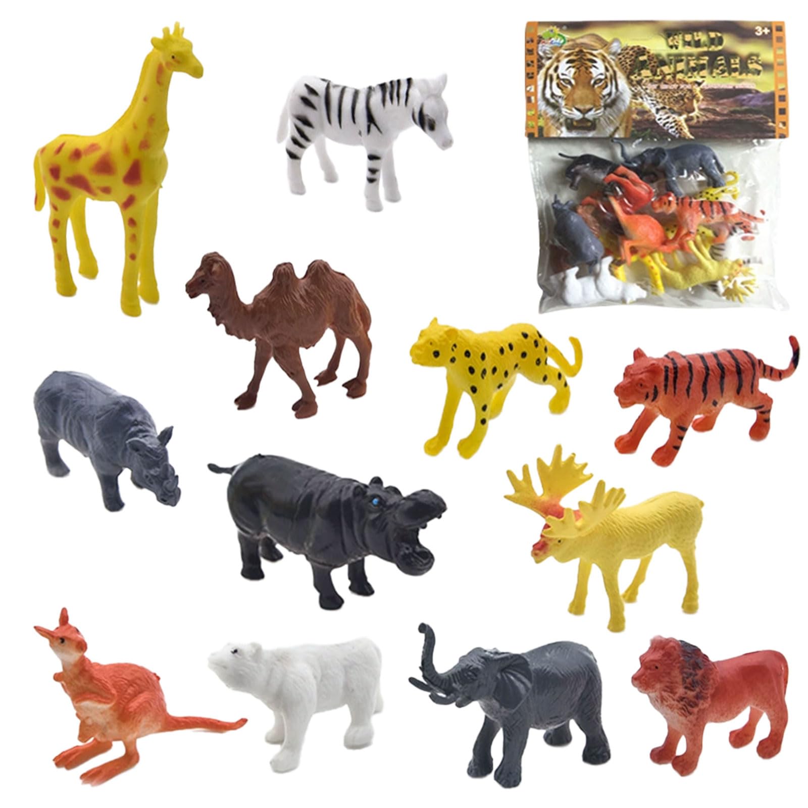 PLUSHCEWT 12 Pcs Wild Animals Toys Set, Plastic Mini Animal Figures for Kids Toddlers, Realistic Animals for imaginative Play, Mini Toy Set with Tiger, Lion, Elephant for Childs Boys Girls