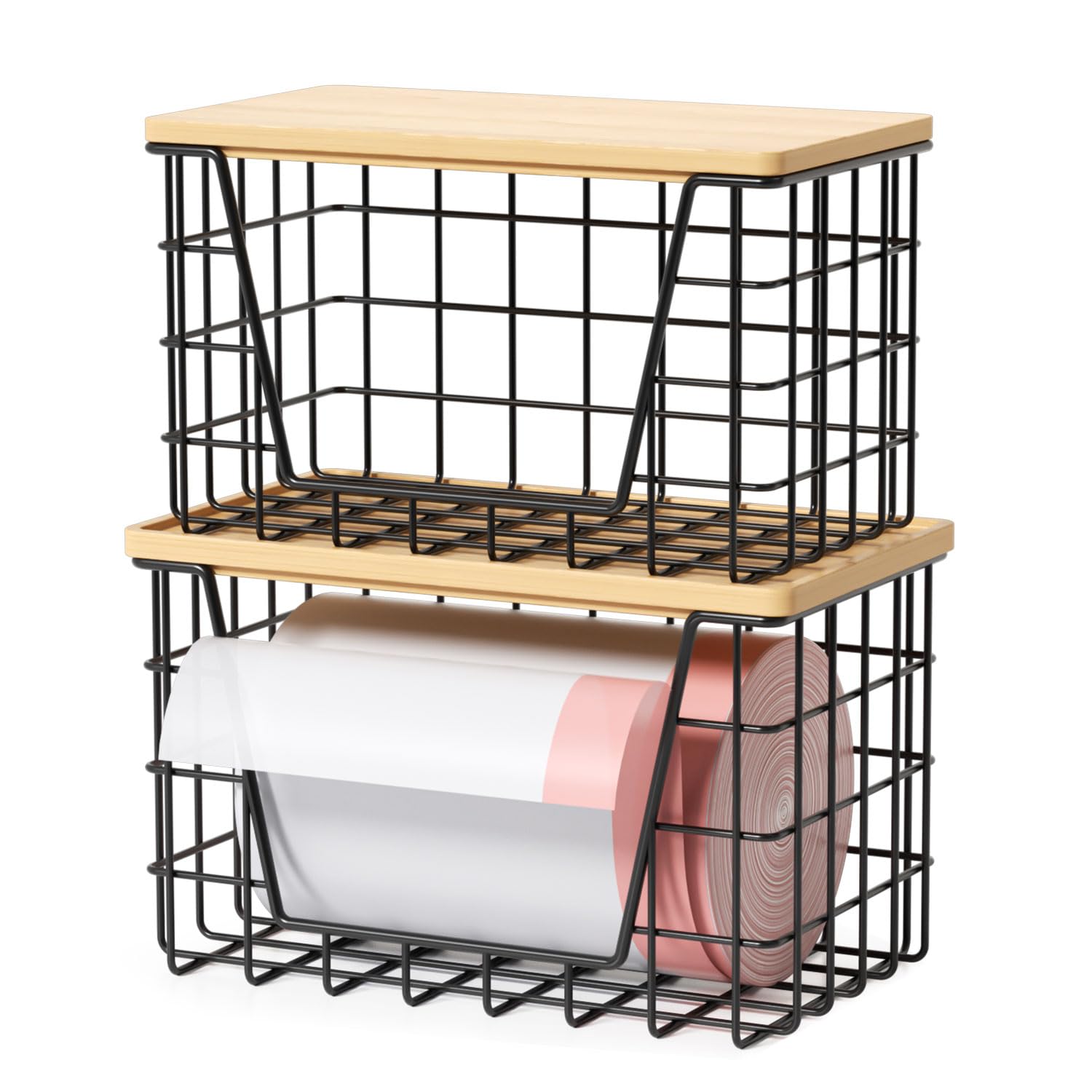 Photo 1 of Xstydes 2 Pack Trash Bag Holder,plastic bag holder and Garbage Bag Dispenser with Bamboo Top,Stackable Storage for Kitchen Laundry Organization,Black