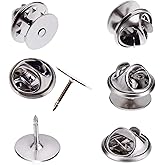 Canomo 50 Pairs Butterfly Clutch Tie Tacks Brass Pin Backs Blank Pin Keepers with 10mm Blank Pins(Silver)