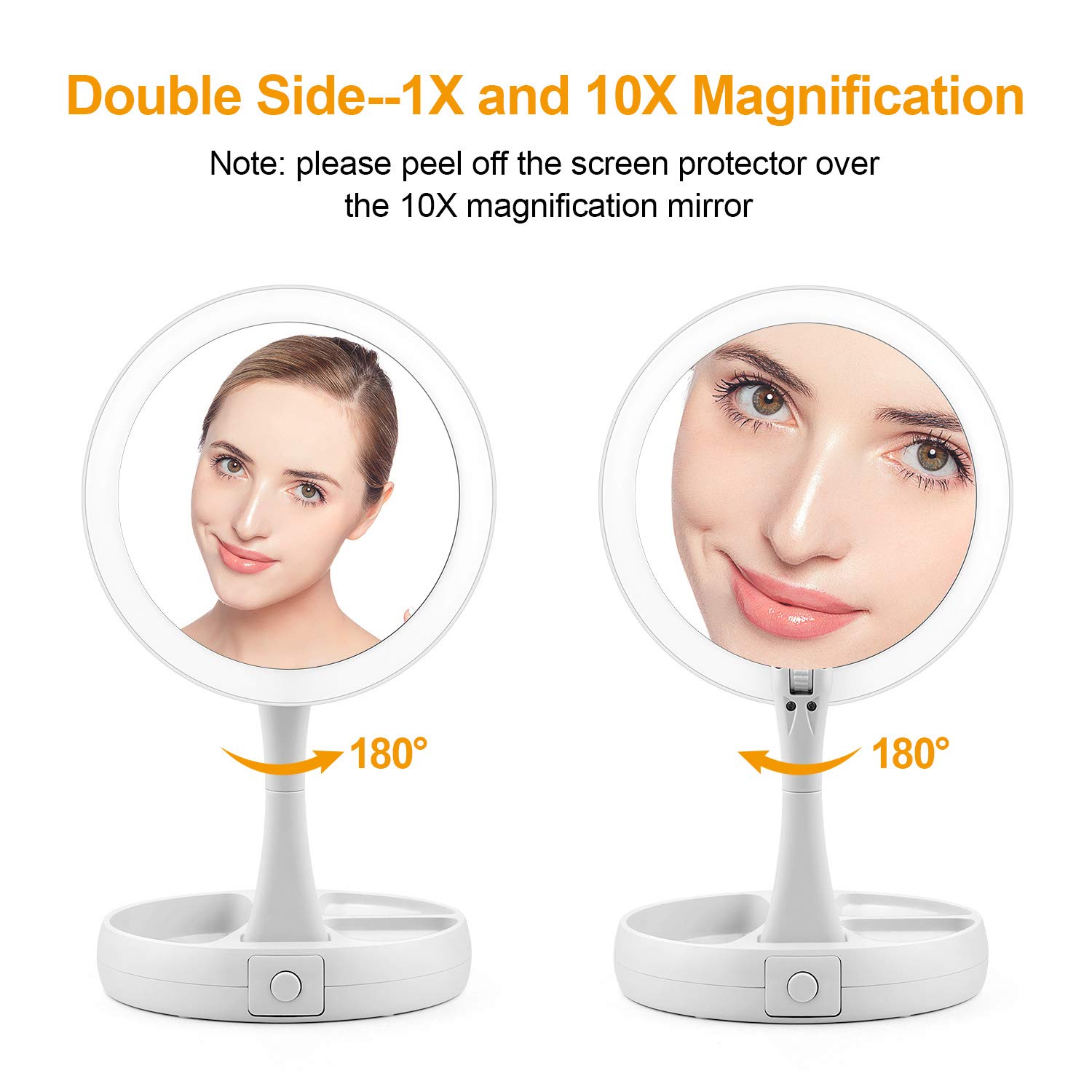 SENWOW Illuminated Makeup Mirror, LED Lighted 1X 10X Magnification Double Sided Foldable Tabletop for Home Travel