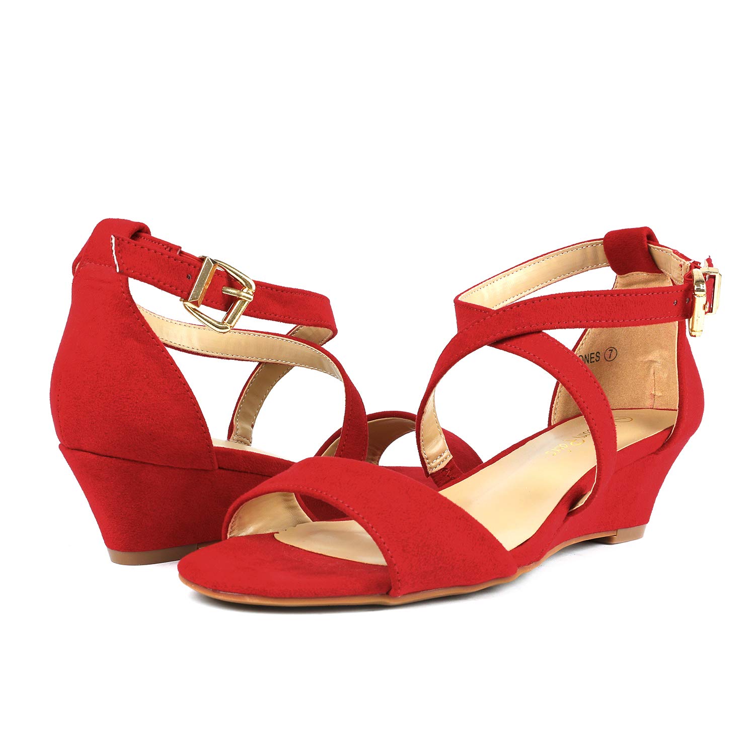 DREAM PAIRS Women's Jones Red Suede Low Wedge Pump Sandals Size 9.5 M US - Image 5